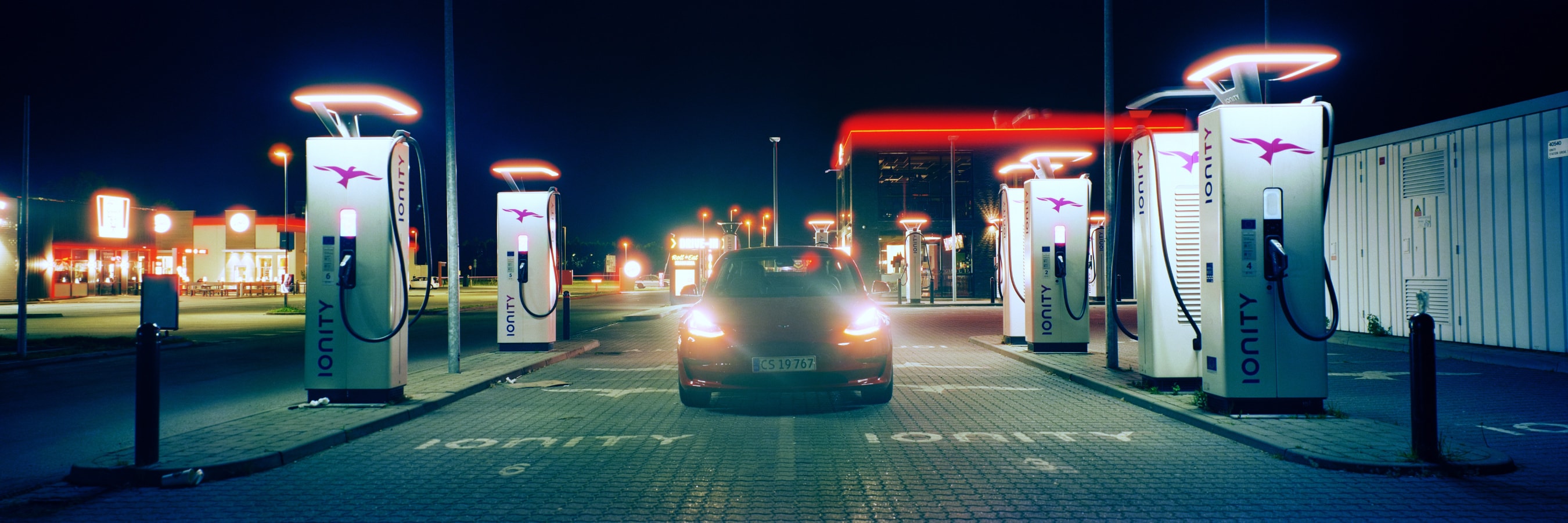 6x17 panoramic photograph of my car at Greve Food Court, Denmark