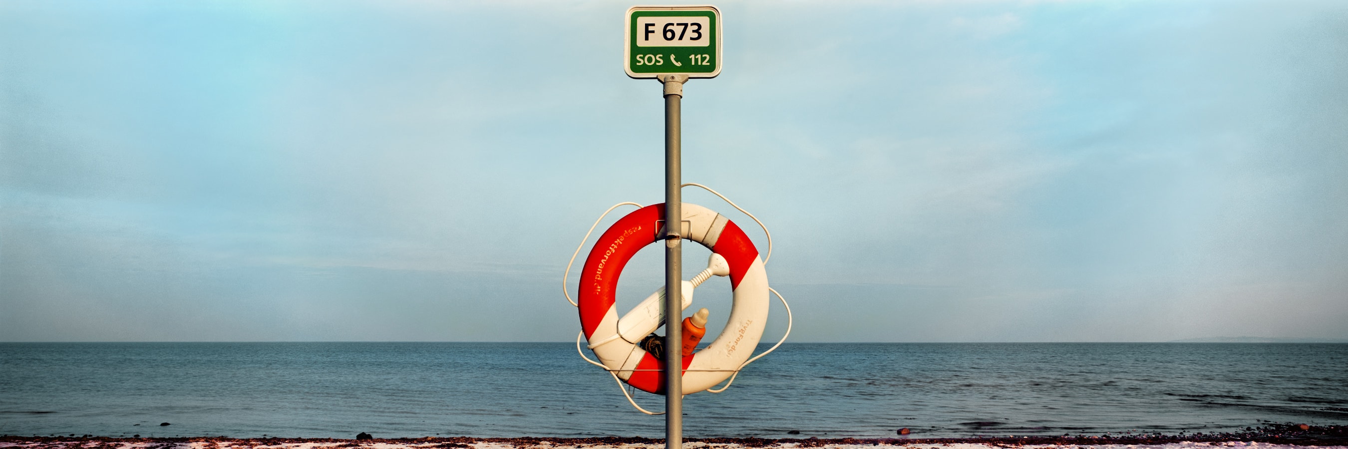 6x17 panoramic photograph of a life ring in Samsø, Denmark