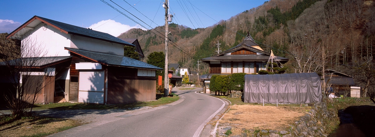 Some Japanese architecture in Omachi, Japan. Taken by Lucas Taylor on a Hasselblad XPan camera.