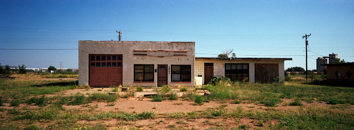 Abandoned building in Tucumcari, New Mexico, USA. Taken by Lucas Taylor on a Hasselblad XPan camera.