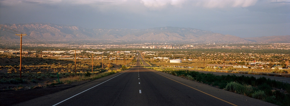 Looking towards Albuquerque, New Mexico, USA. Taken by Lucas Taylor on a Hasselblad XPan camera.