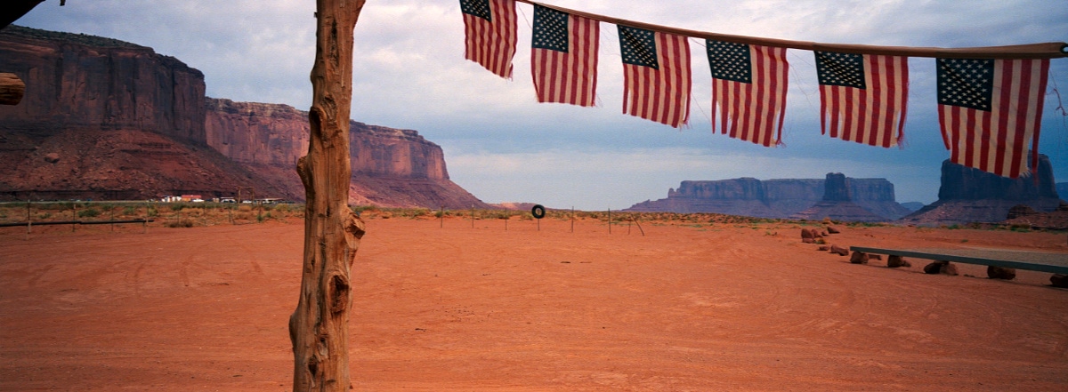 American flags at Monument Valley, Arizona, USA. Taken by Lucas Taylor on a Hasselblad XPan camera.