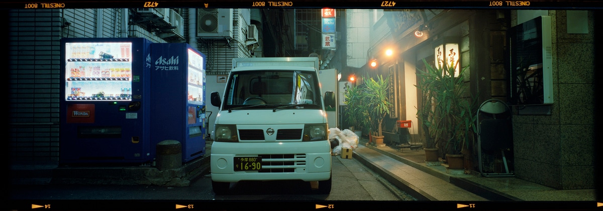 6x17 photograph of a random alley in Tokyo, Japan. Taken by Lucas Taylor on the ND 6x17 camera.
