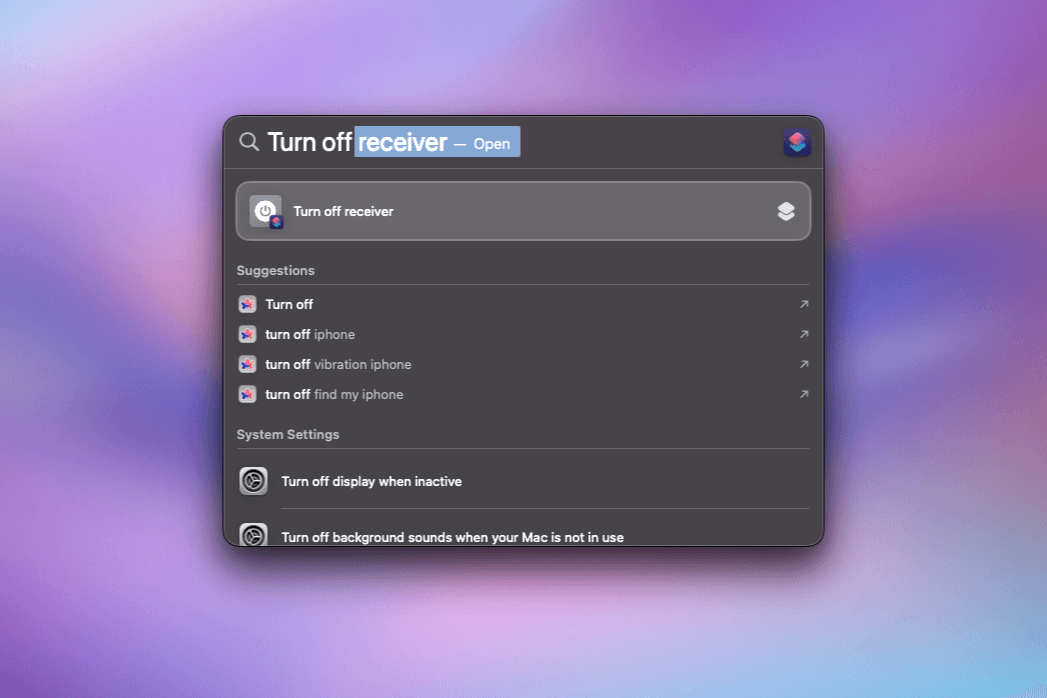 A screenshot showing the Siri shortcut from Spotlight on macOS