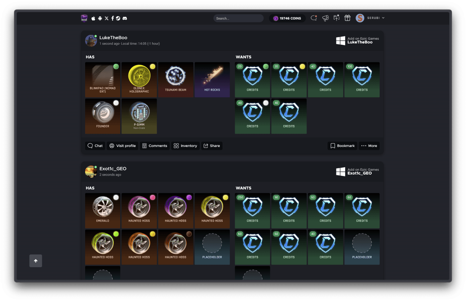 A screenshot of user trades on the trading page